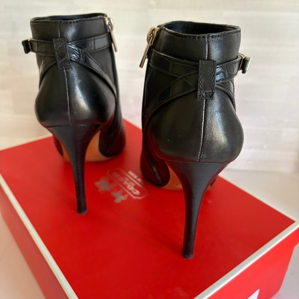 Coach Women Ursa Ankle Boots Leather Stiletto 9M Black Croc Strap 9M w/Box Q3022 - Picture 6 of 16
